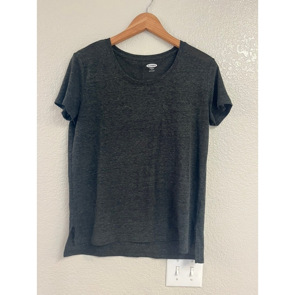 Old Navy Womens Boyfriend Fit Pocket T-Shirt Heathered Dark Green-Grey Small